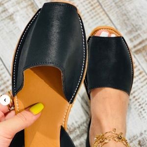 Faux Leather Peep-Toe Slingback Flats